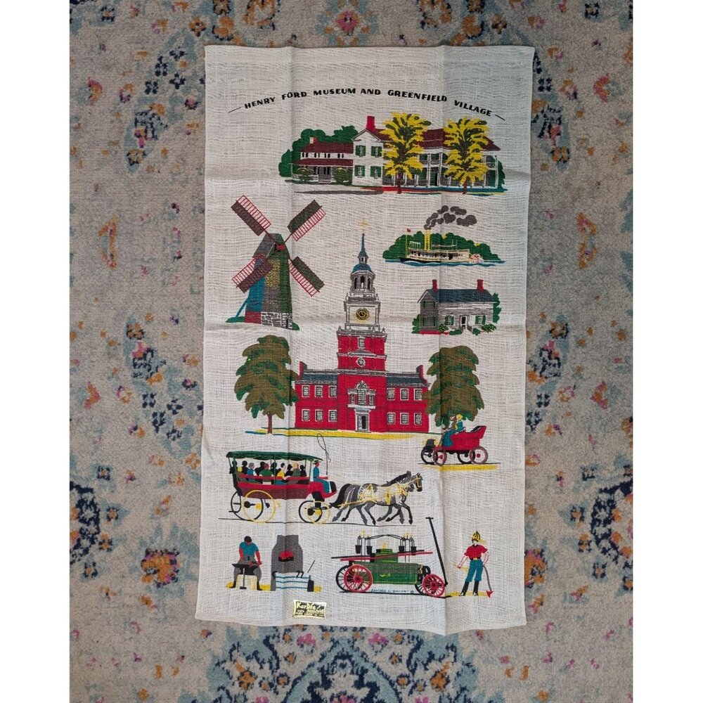 NWT Mid Century KayDee Linen Tea Towel‎ - Henry Ford Museum & Greenfield Village